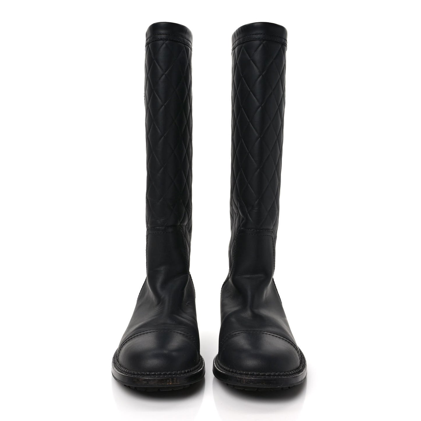 Oily Calfskin Quilted High Boots 39.5 Black