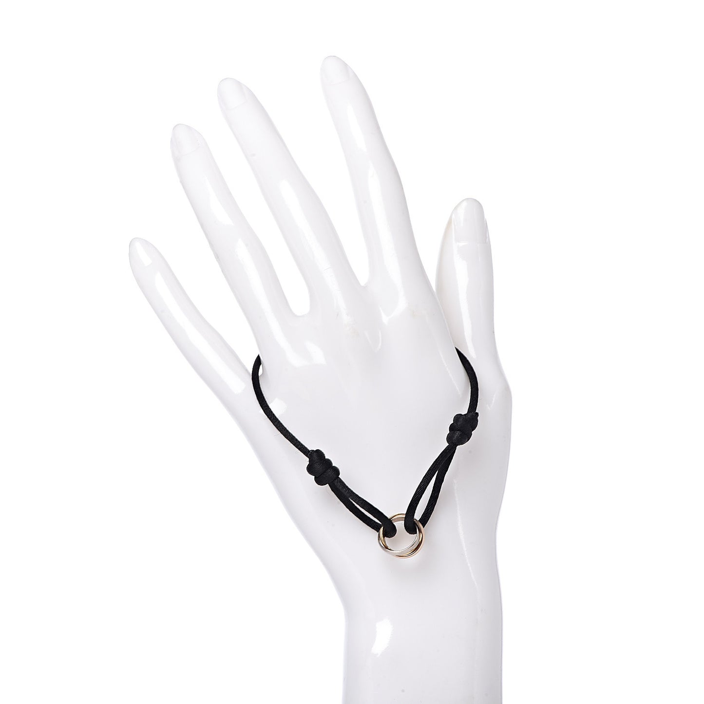 18K Pink Yellow White Gold Trinity Adjustable Cord Bracelet Black