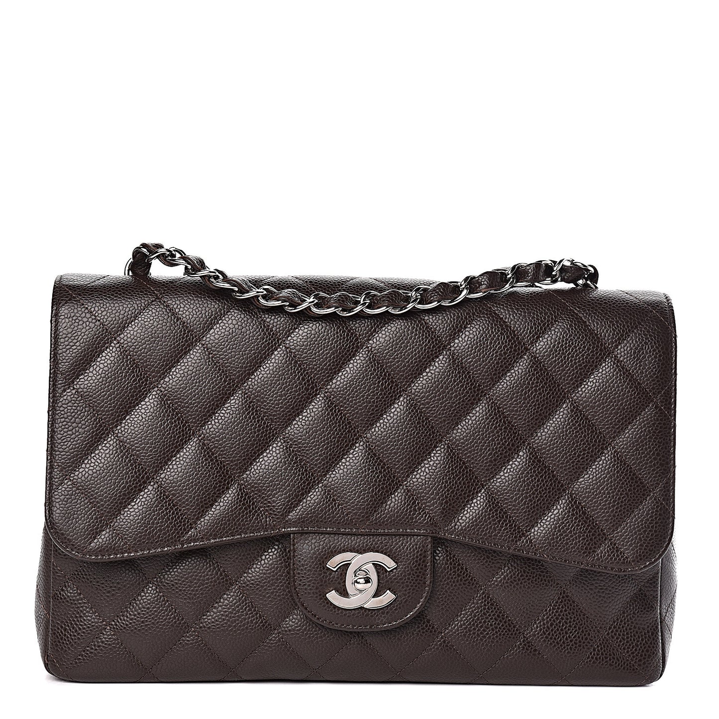 Caviar Quilted Jumbo Single Flap Dark Brown