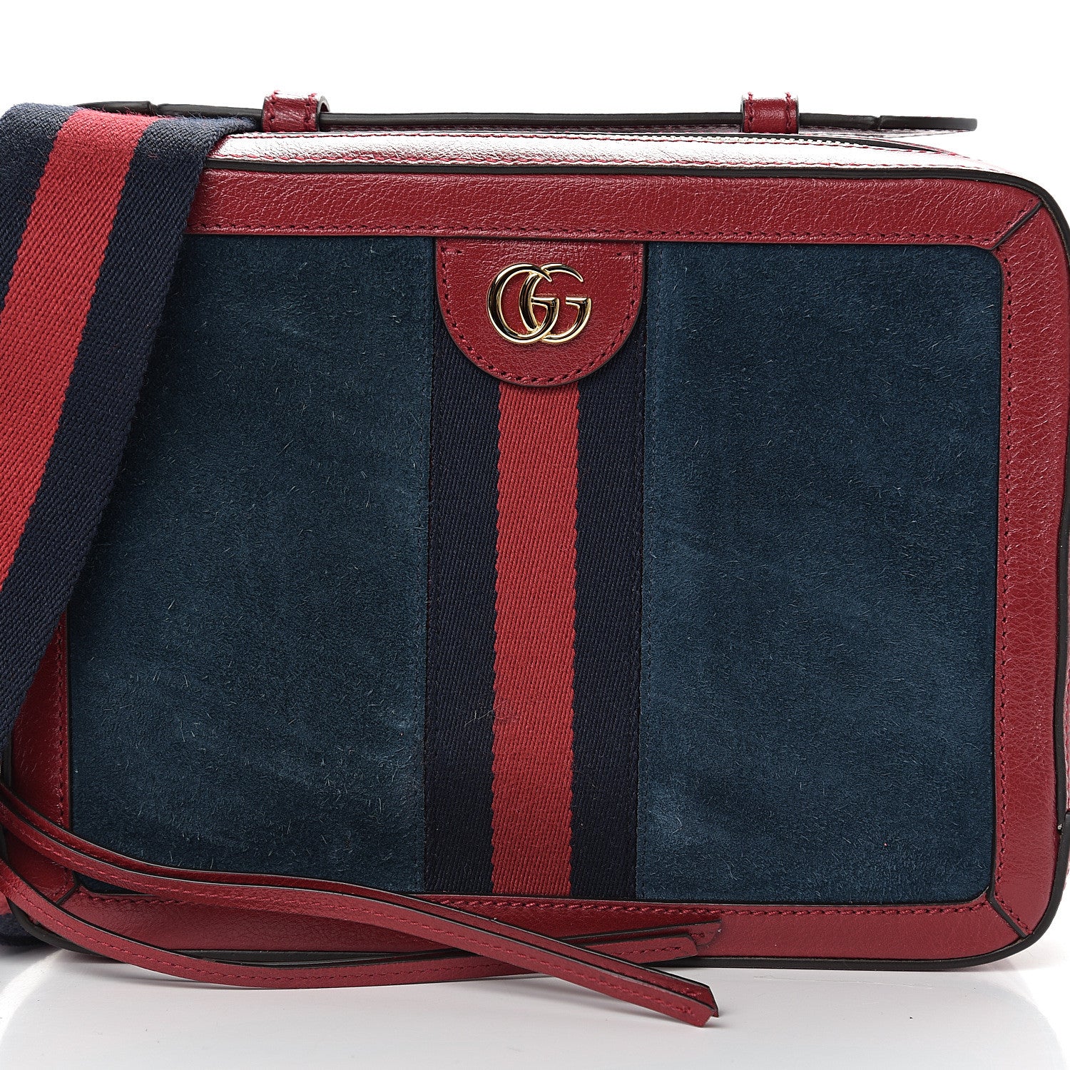 Gucci Suede Calfskin Web Small Ophidia Top Handle Shoulder Bag New Blue Romantic Cherry 10 of 10