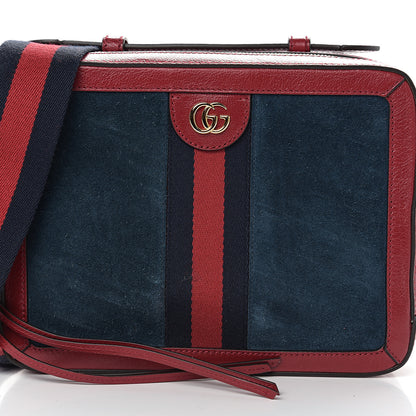 Gucci Suede Calfskin Web Small Ophidia Top Handle Shoulder Bag New Blue Romantic Cherry 10 of 10