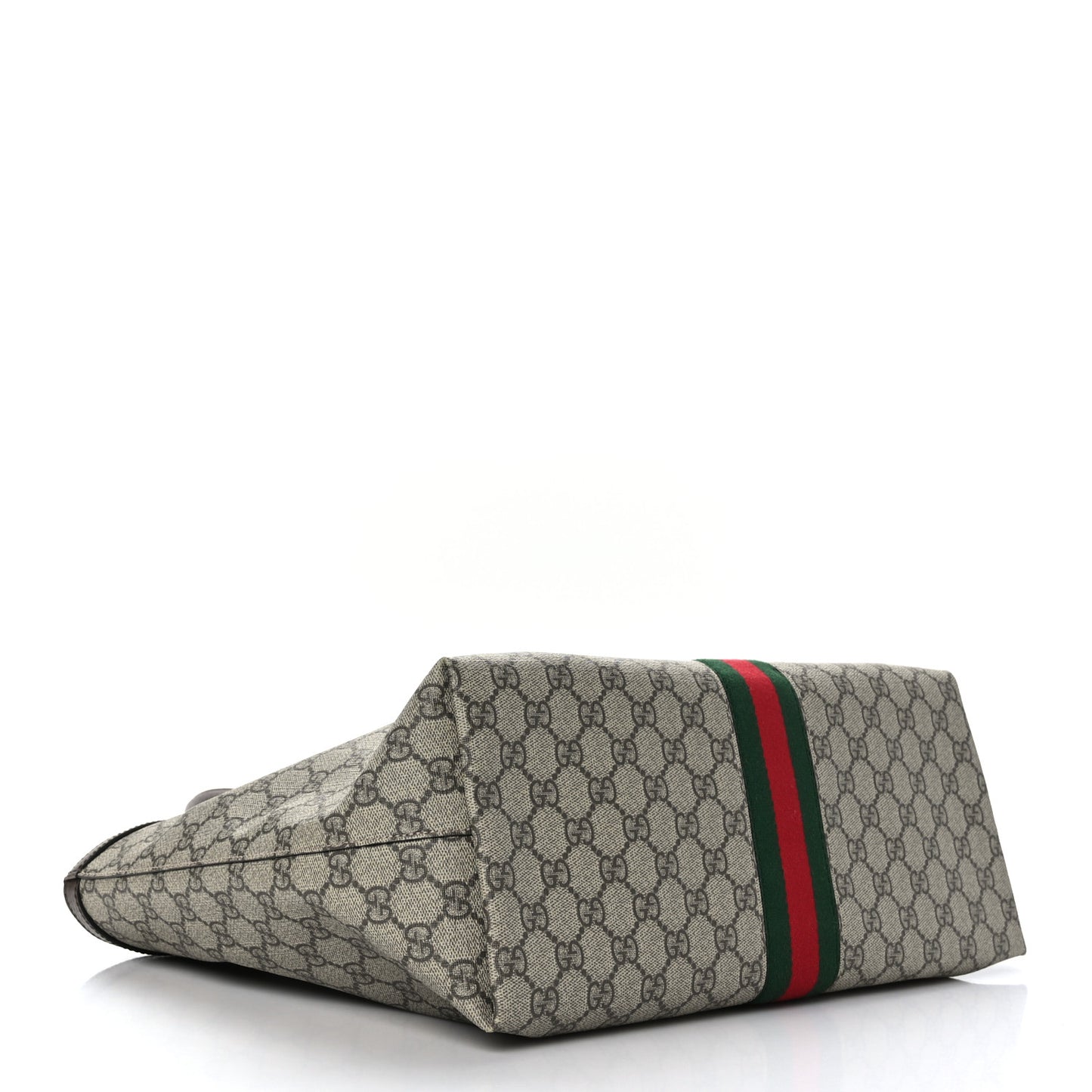 GG Supreme Monogram Textured Calfskin Web Medium Ophidia Shopping Tote Beige Ebony New Acero