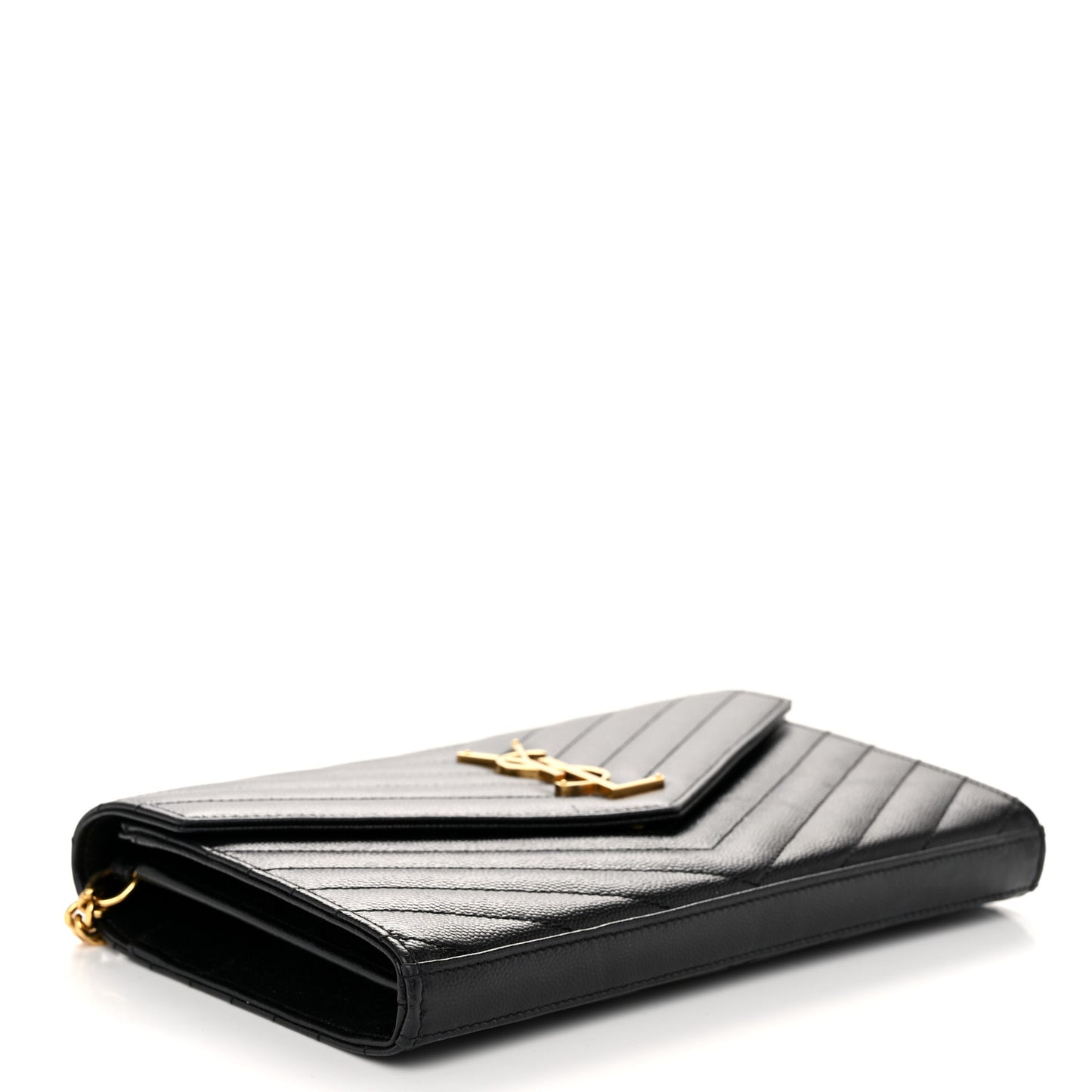 Grain De Poudre Matelasse Chevron Monogram Chain Wallet Black