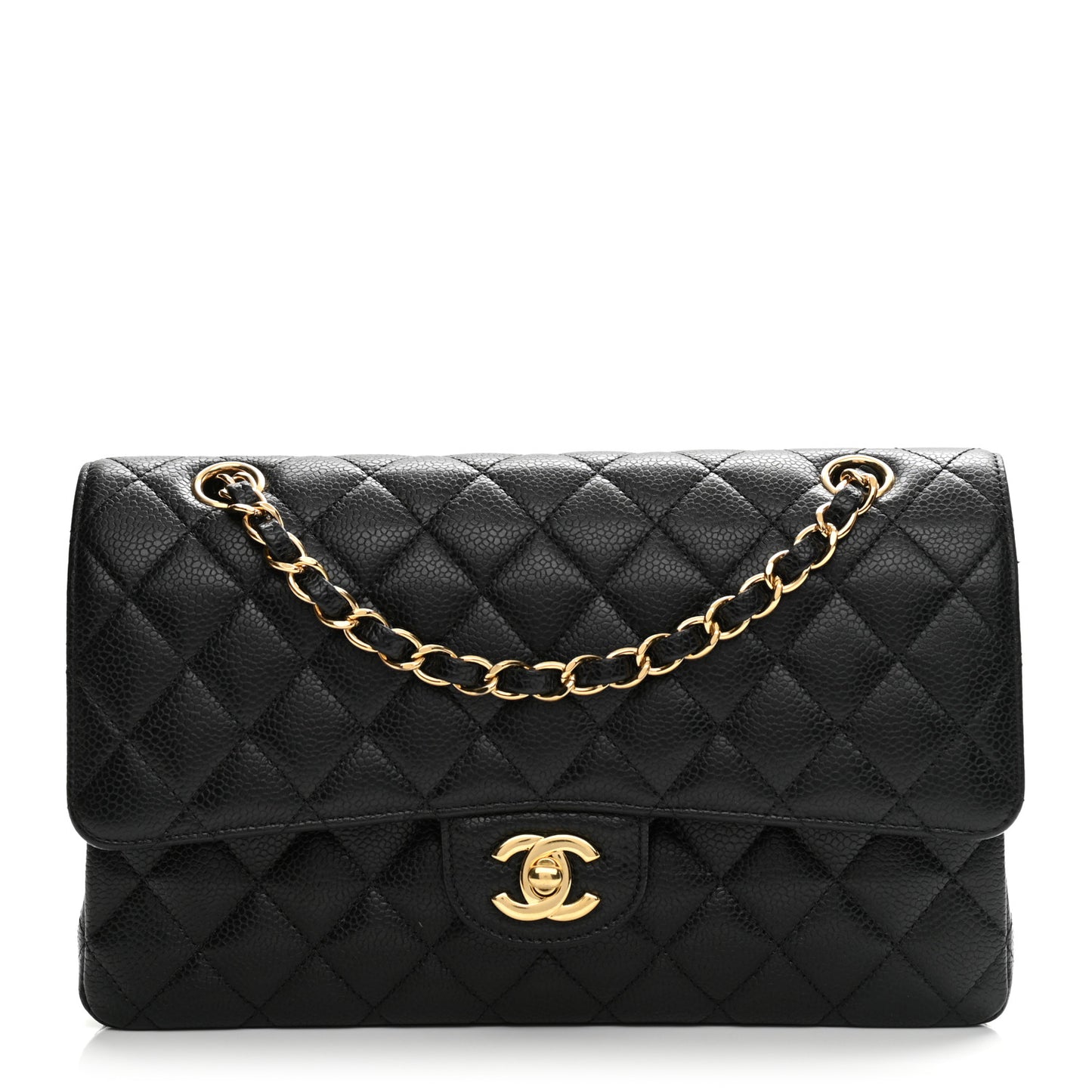 Caviar Quilted Medium Double Flap Black