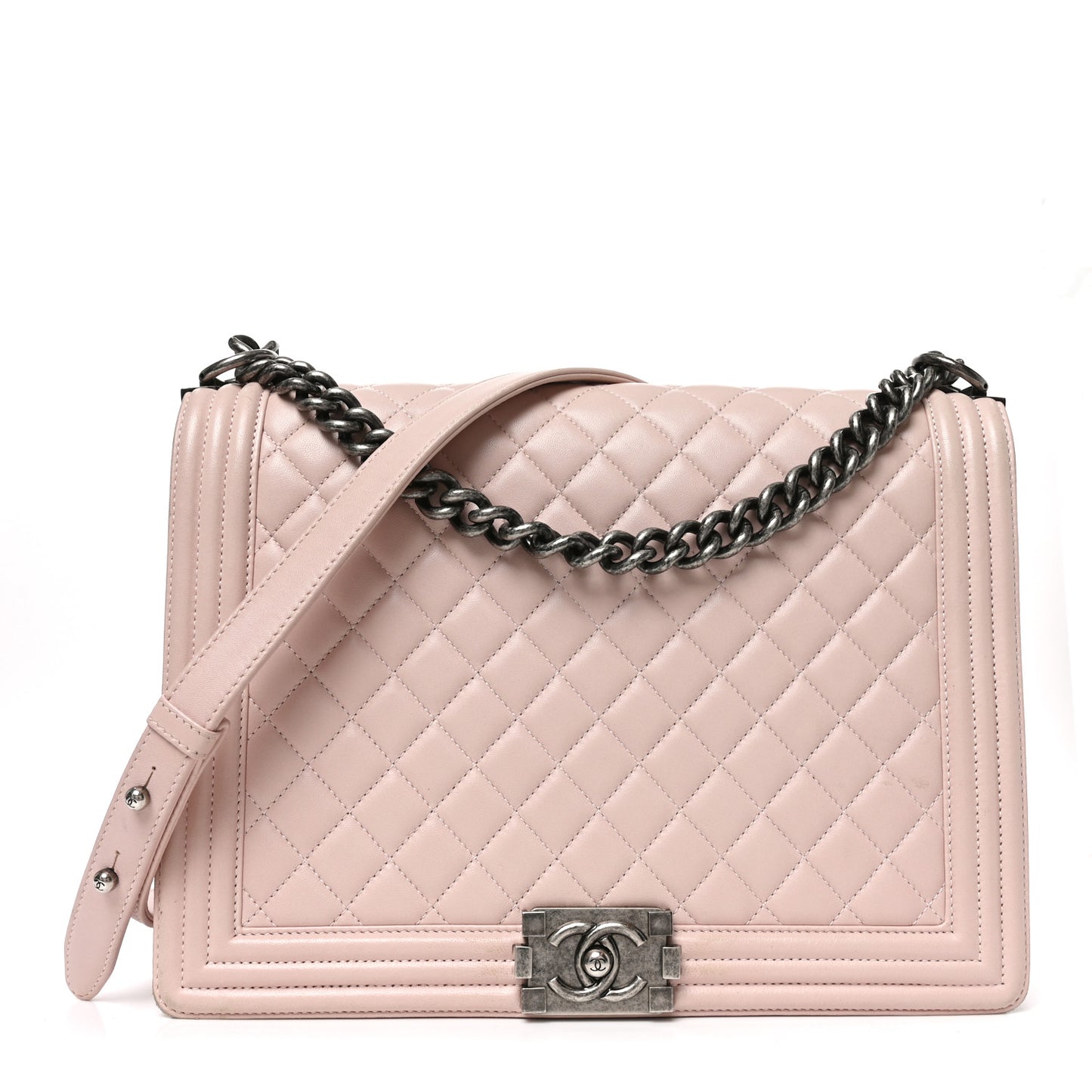Lambskin Quilted Large Boy Flap Light Pink