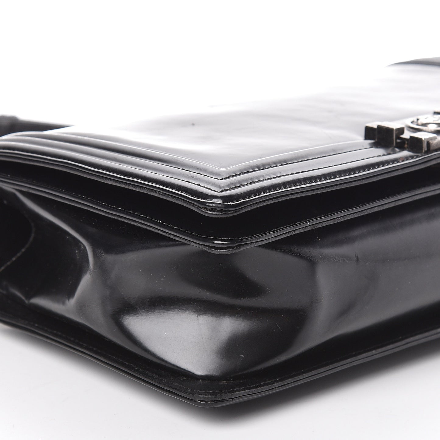 Glazed Calfskin Large Boy Flap Black