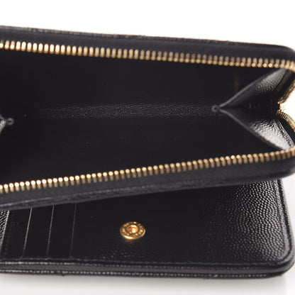 Saint Laurent Grain De Poudre Matelasse Chevron Monogram Compact Zip Around Wallet Black 6 of 9