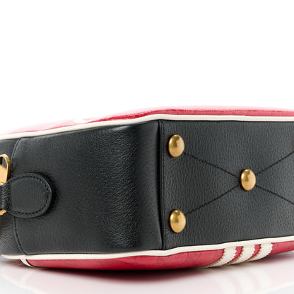 Gucci X ADIDAS Crystal Vintage Monogram Textured Dollar Calfskin Web Trefoil Logo Small Messenger Bag Hibiscus Red Off White Black 10 of 11