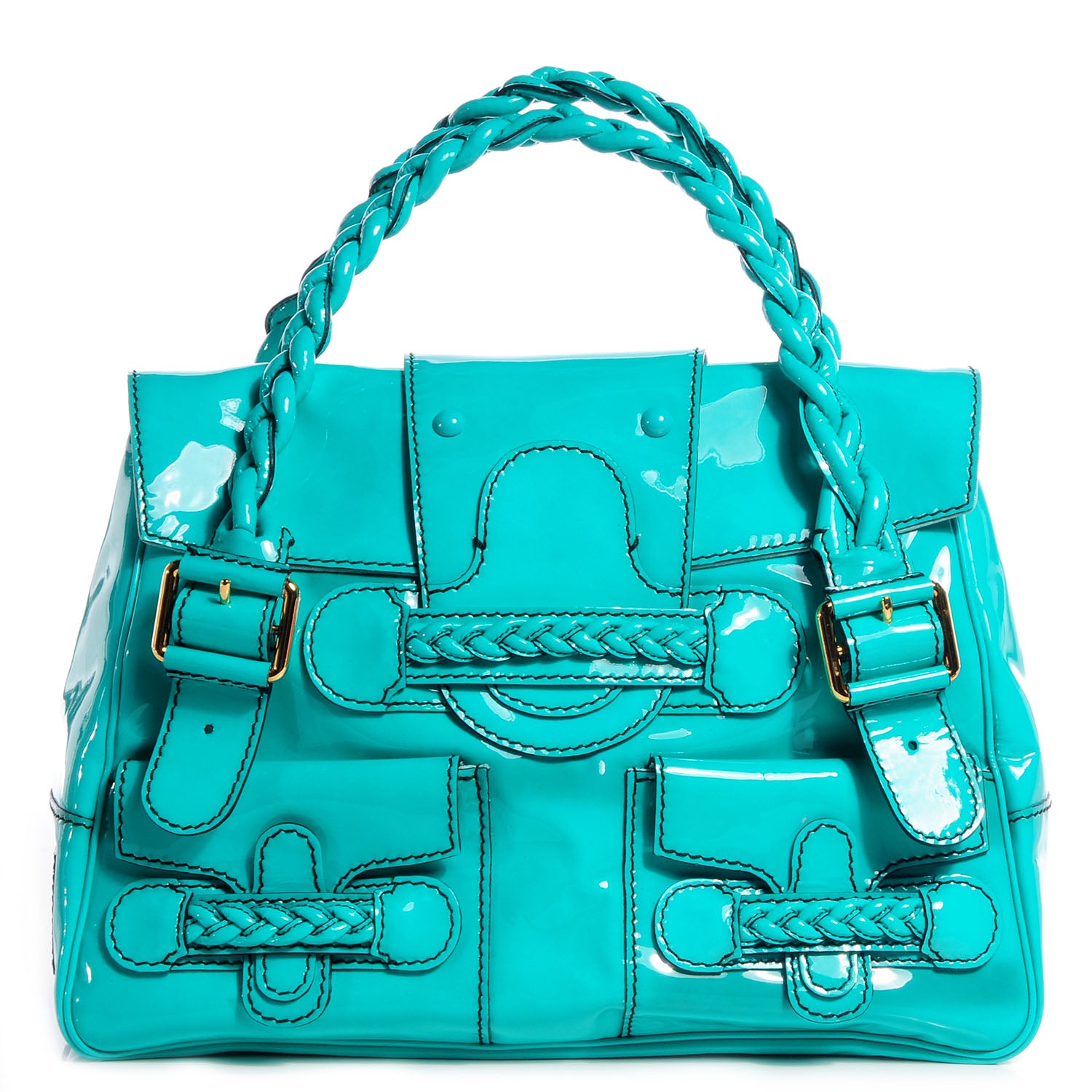 Valentino Garavani Patent Histoire Tote Turquoise 1 of 8