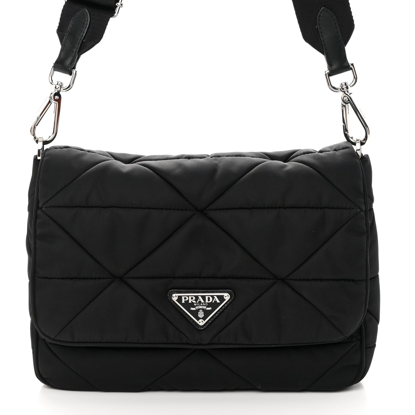 Re-Nylon Quilted Padded Flap Shoulder Bag Black