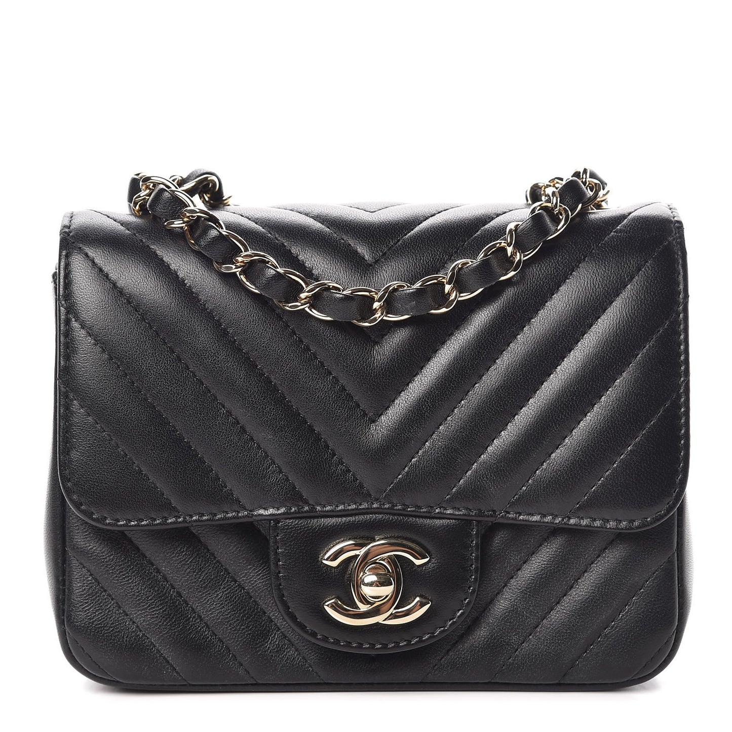 Lambskin Chevron Quilted Mini Square Flap Black