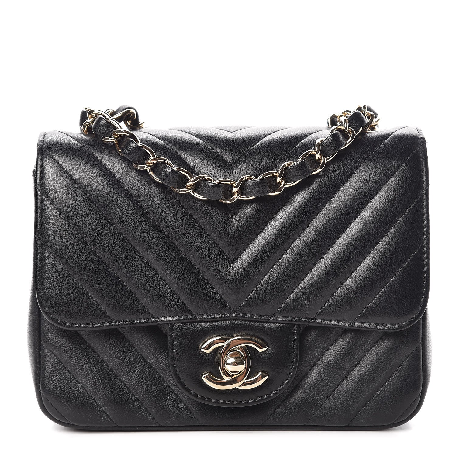Chanel Lambskin Chevron Quilted Mini Square Flap Black 1 of 9