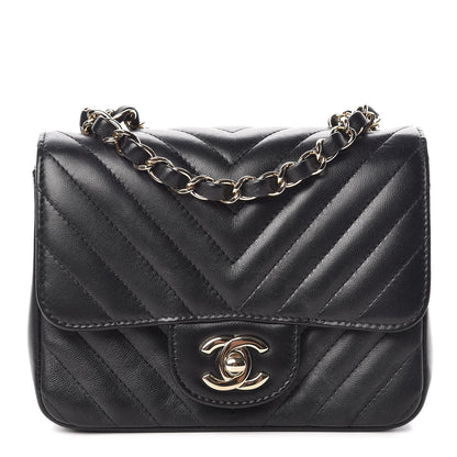 Chanel Lambskin Chevron Quilted Mini Square Flap Black 1 of 9