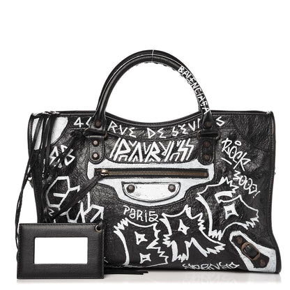 Balenciaga Agneau Arena Graffiti All Over Classic Hardware City Black White 1 of 7