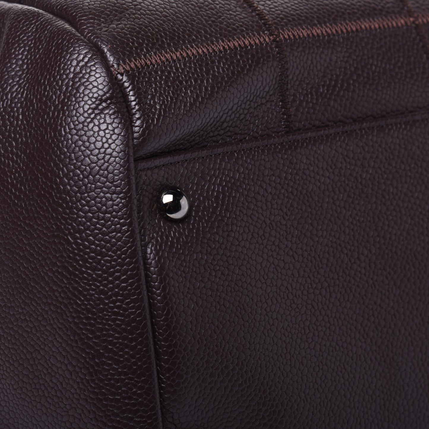 Caviar Square Stitched Large Satchel Dark Brown