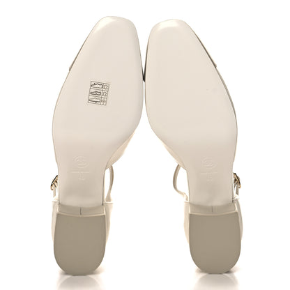 Chanel Shiny Lambskin CC Cap Toe Mary Janes Pumps 40 White Light Beige 6 of 10
