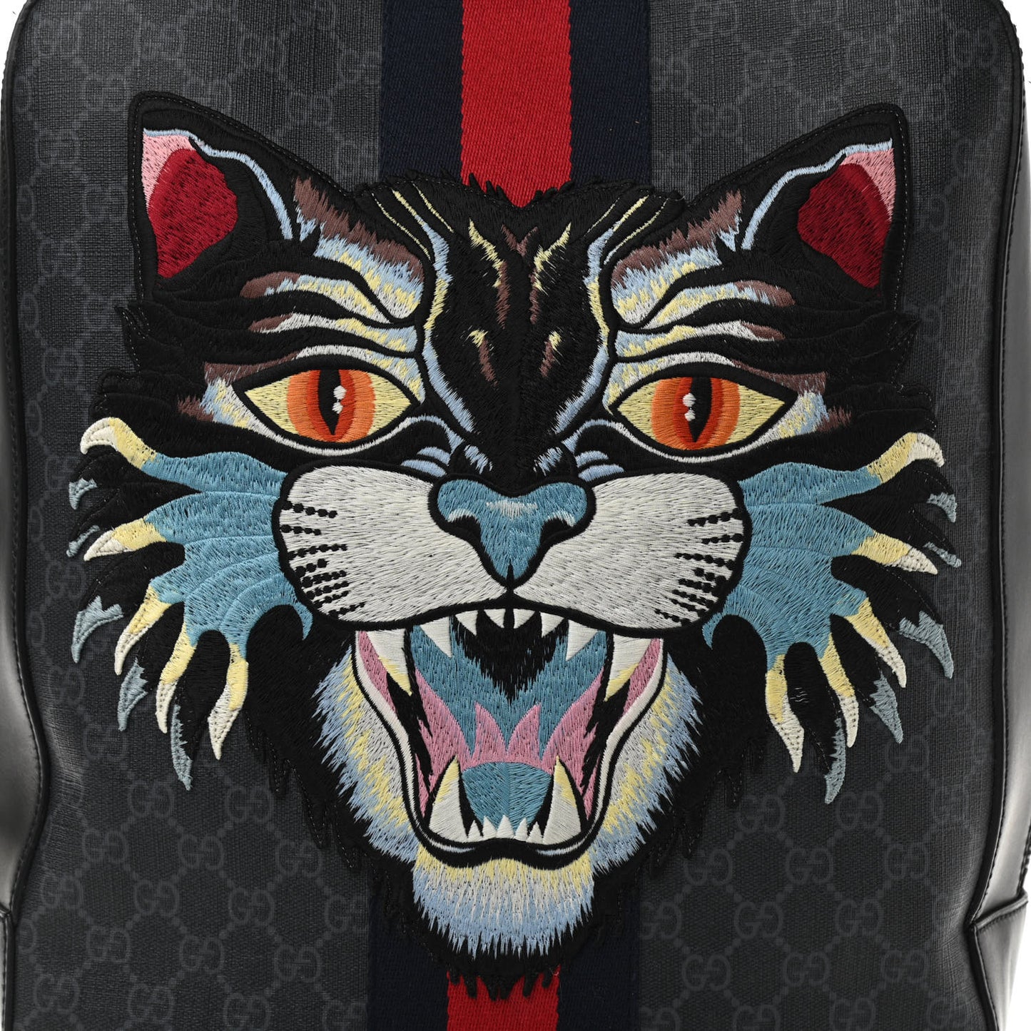 GG Supreme Monogram Angry Cat Web Tote Backpack Black Grey