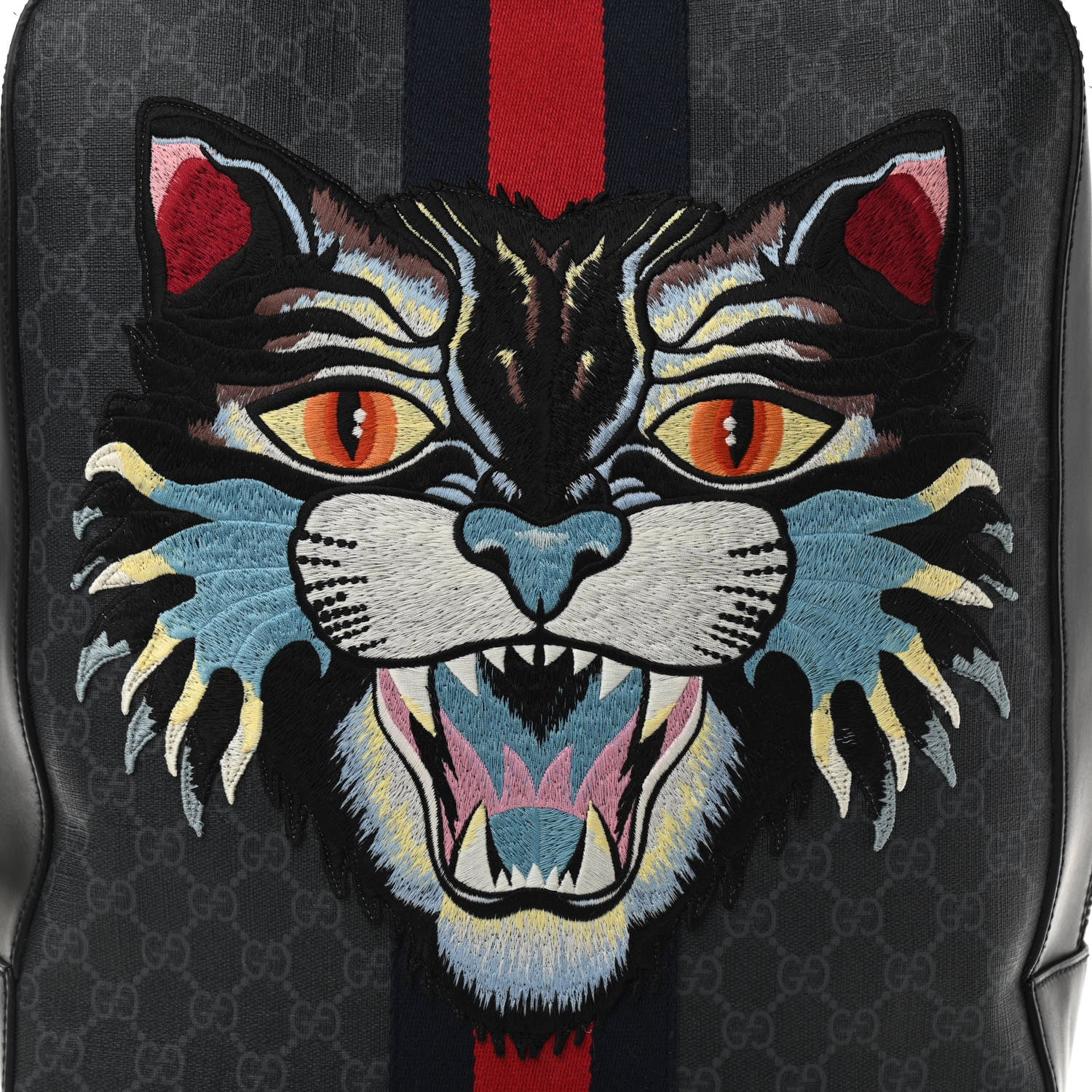 Gucci GG Supreme Monogram Angry Cat Web Tote Backpack Black Grey 8 of 10