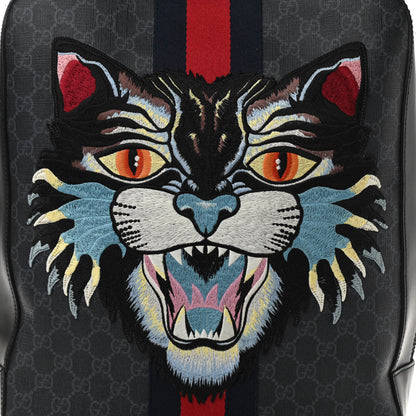 Gucci GG Supreme Monogram Angry Cat Web Tote Backpack Black Grey 8 of 10