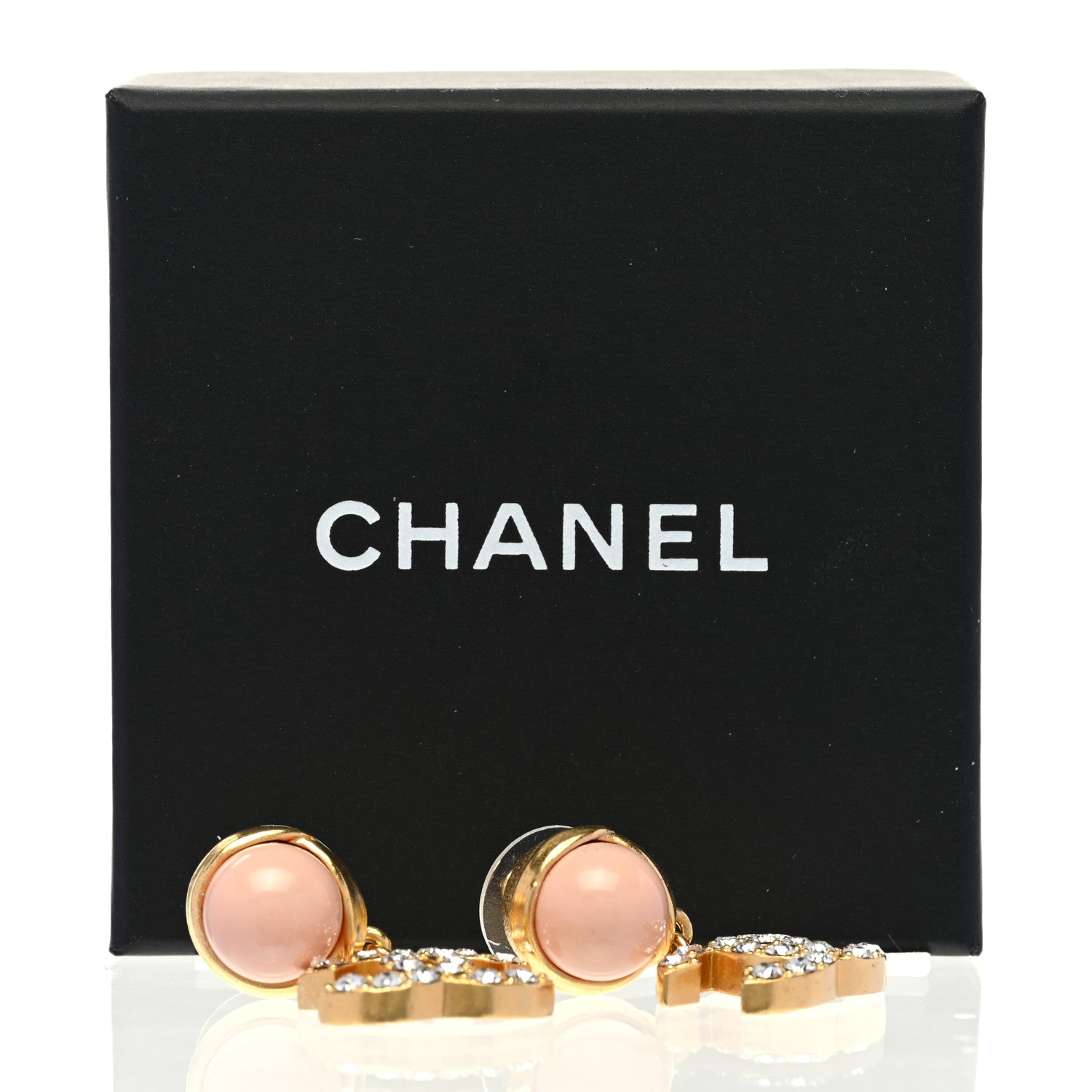 Chanel Crystal Pearl CC Drop Earrings Pink Gold 5 of 5