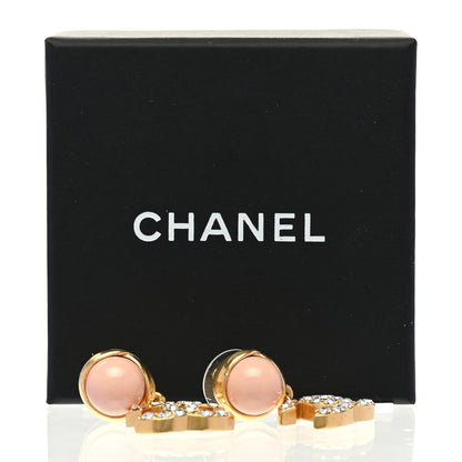 Chanel Crystal Pearl CC Drop Earrings Pink Gold 5 of 5