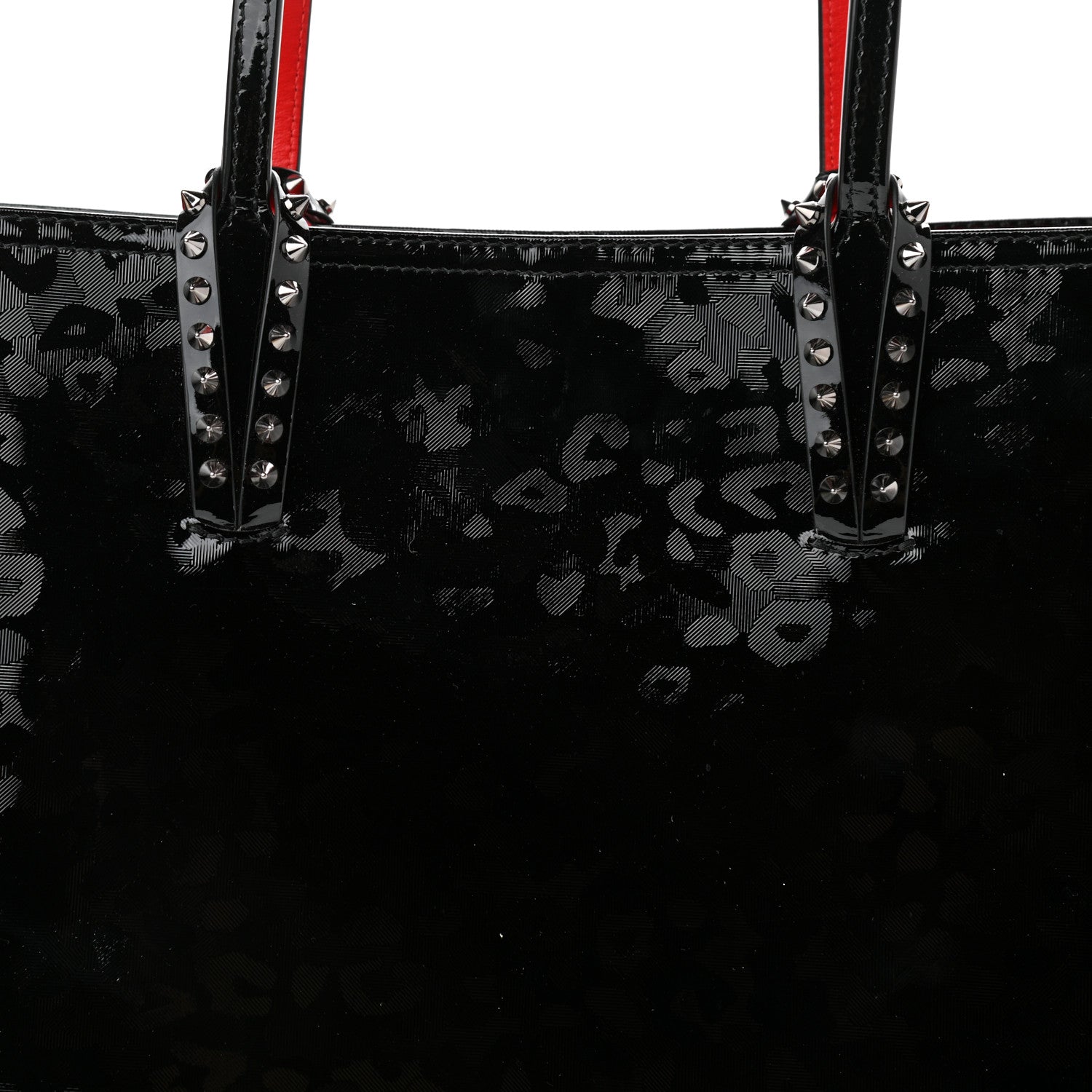 Christian Louboutin Patent Calfskin Print Leopard Print Spikes East West Cabata Tote Black 9 of 11