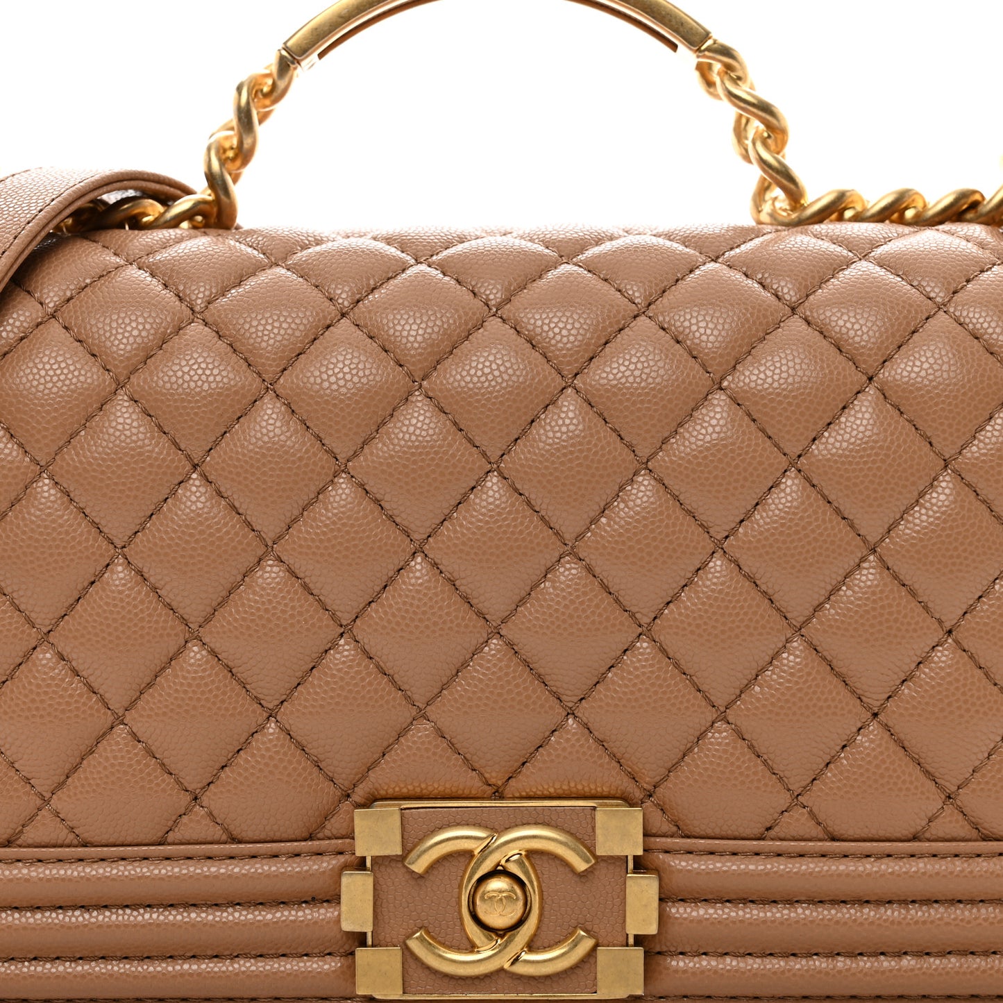 Caviar Quilted Medium Top Handle Boy Flap Dark Beige