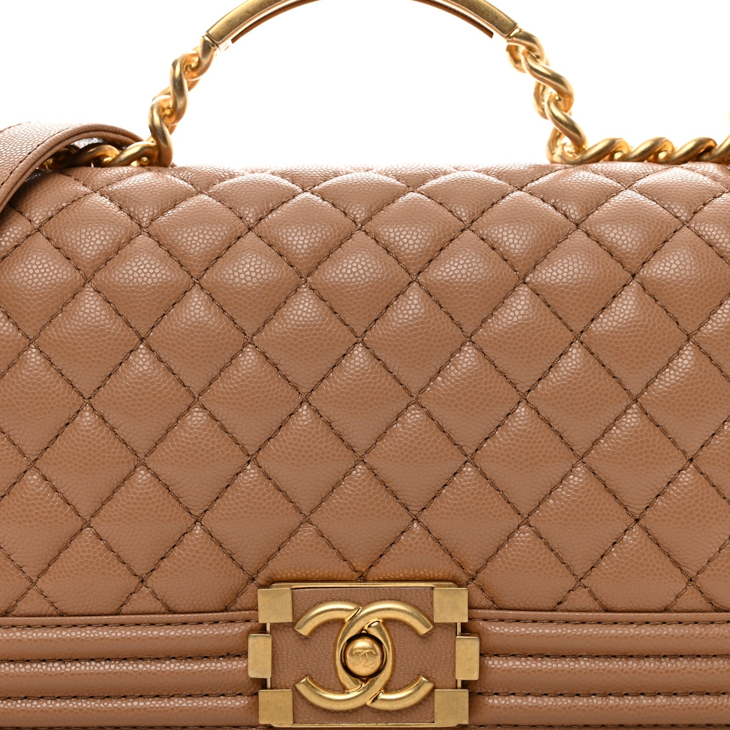 Chanel Caviar Quilted Medium Top Handle Boy Flap Dark Beige 5 of 10