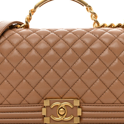 Chanel Caviar Quilted Medium Top Handle Boy Flap Dark Beige 5 of 10
