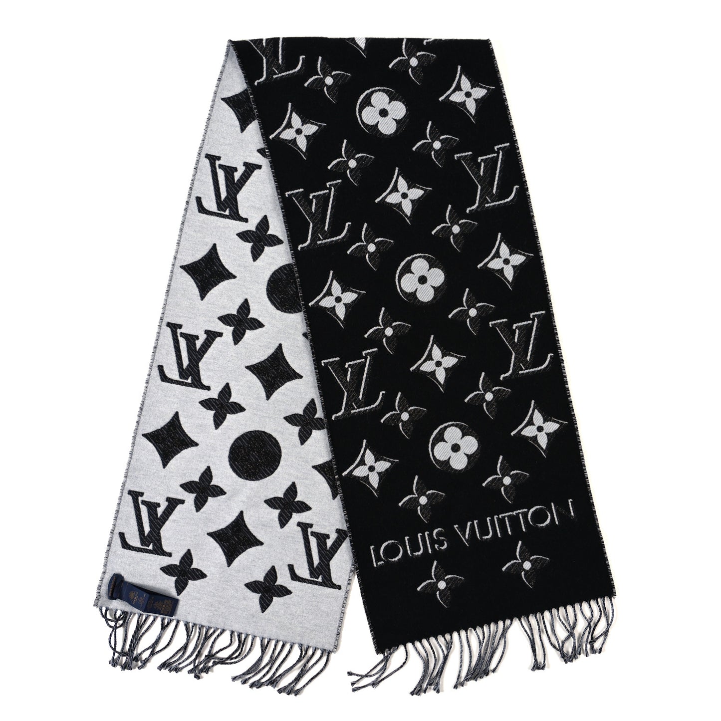 Wool Monogram LV Essential Shine Scarf Black