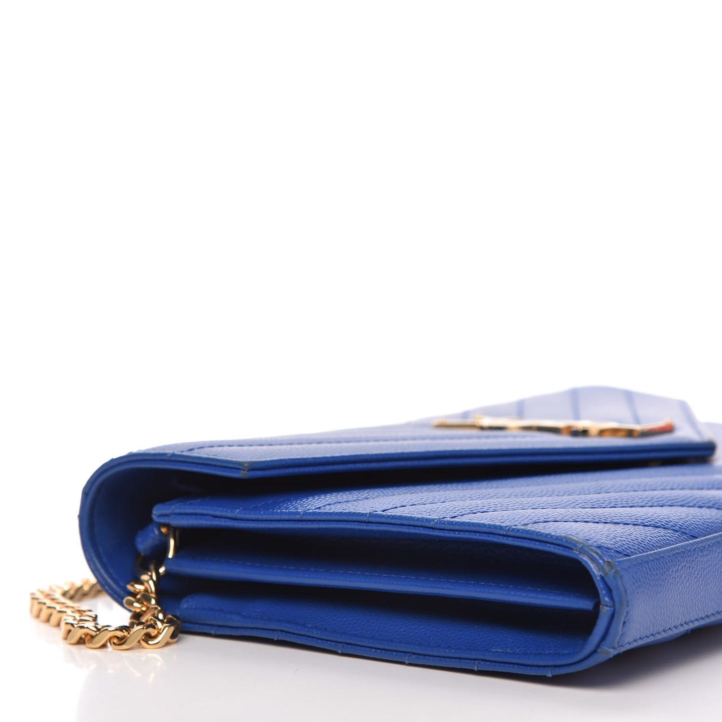 Grain De Poudre Matelasse Chevron Monogram Chain Wallet Blue Majorelle