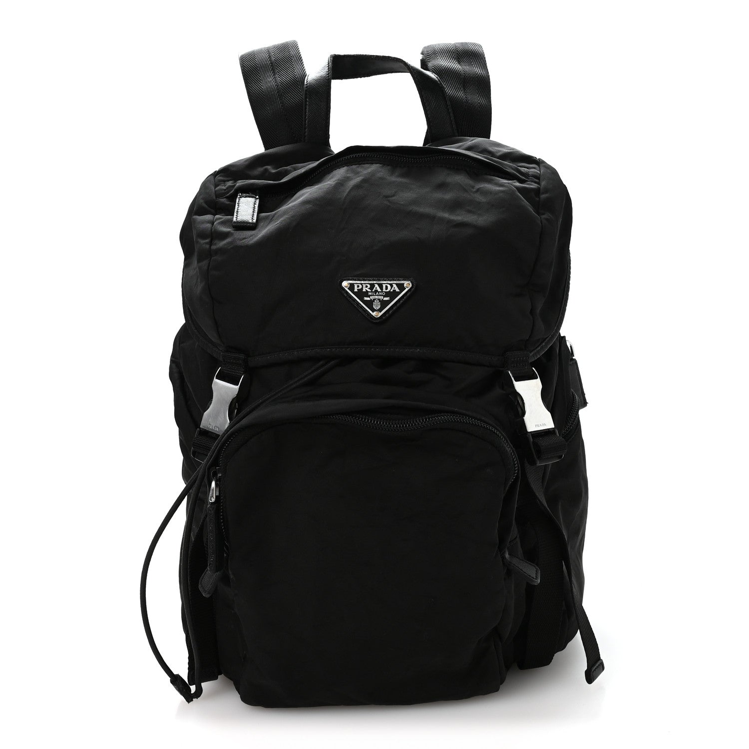 Prada Re-Nylon Saffiano Logo Double Buckle Backpack Black 1 of 11