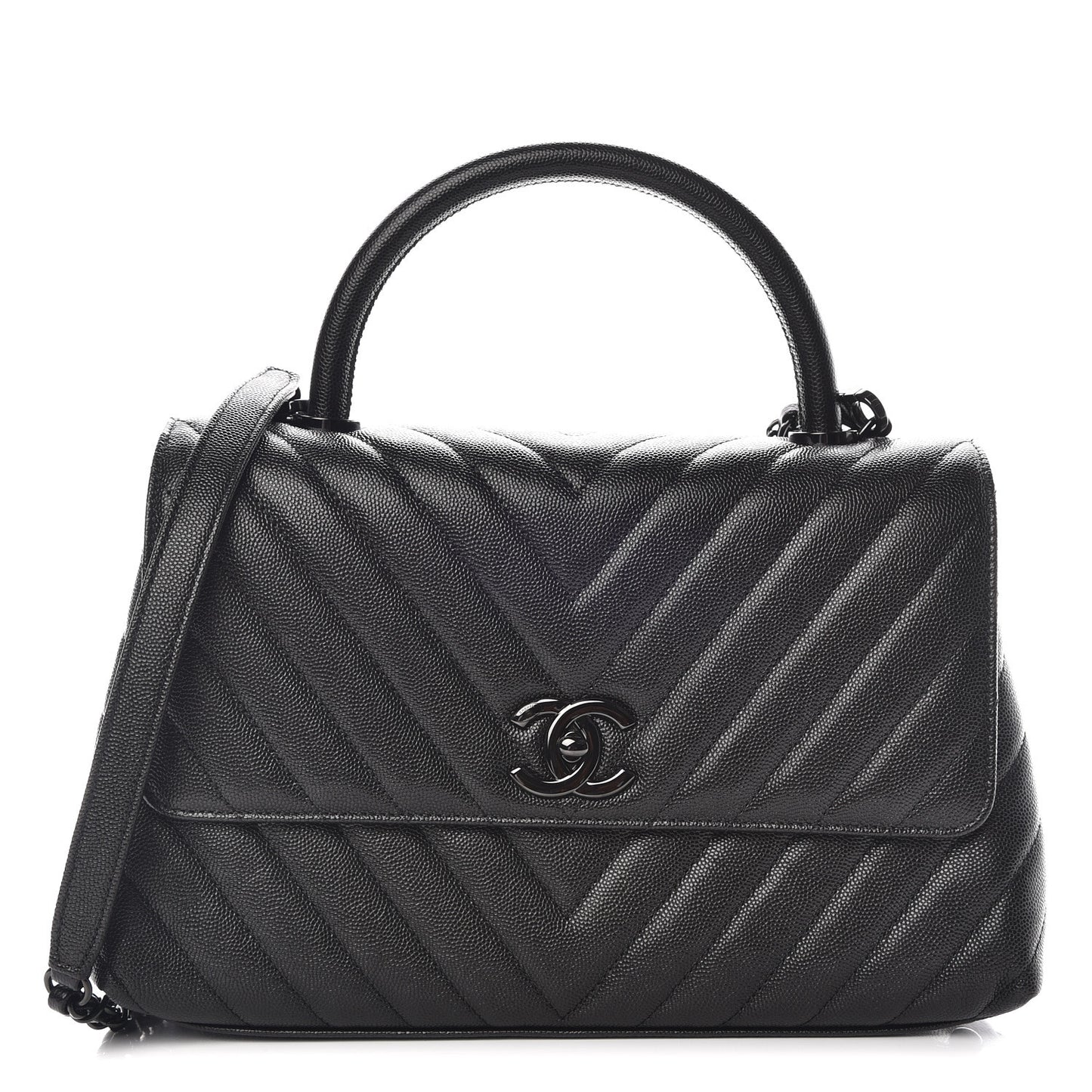 Caviar Chevron Quilted Small Coco Handle Flap So Black
