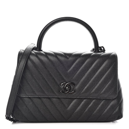 Chanel Caviar Chevron Quilted Small Coco Handle Flap So Black 1 of 10