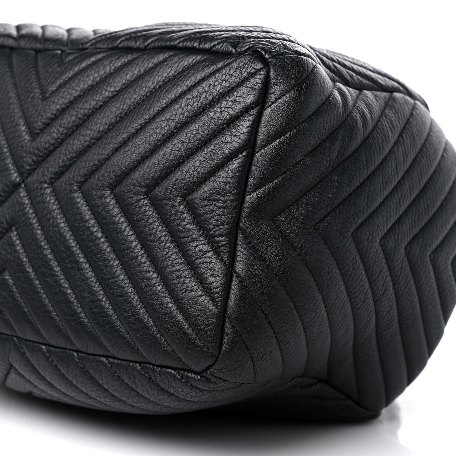 Chanel Deerskin Chevron Large CC Chain Bucket Drawstring Bag Black 9 of 11