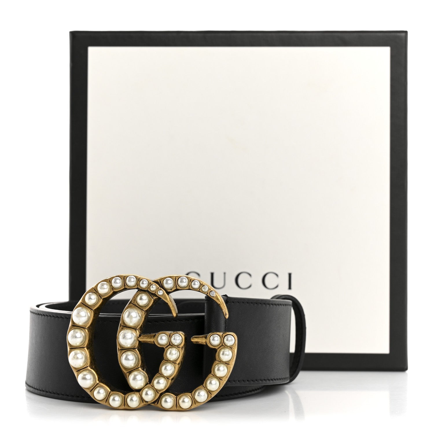 Gucci Moon Calfskin Pearl Double G 40mm Belt 75 30 Black Cream 8 of 8