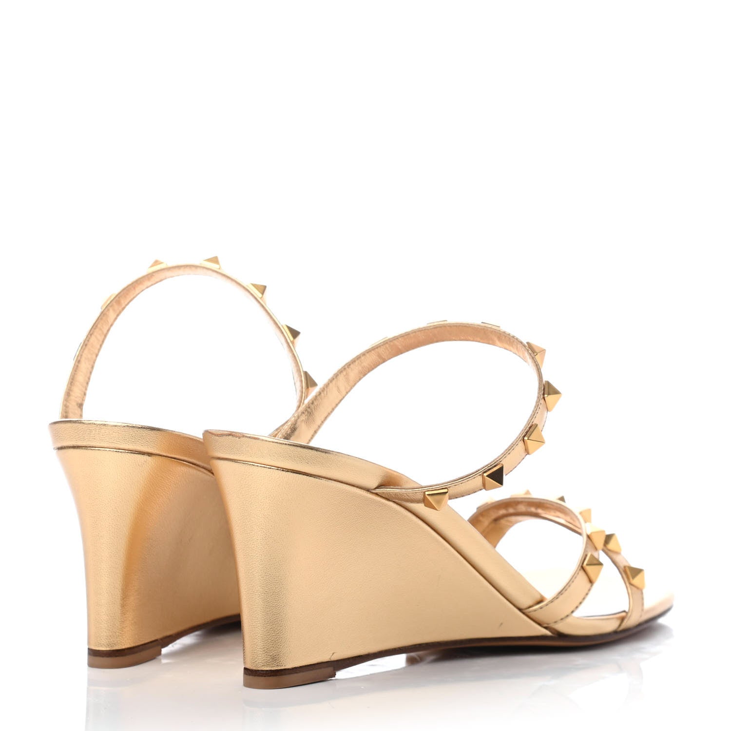Valentino Garavani Metallic Nappa Rockstud Wedge Slide Sandals 38.5 Antique Brass 3 of 4