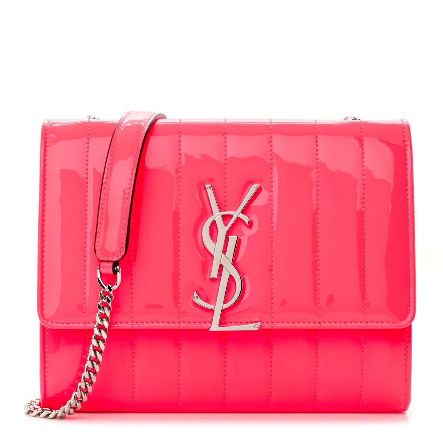 Patent Calfskin Matelasse Monogram Vicky Chain Wallet Neon Pink
