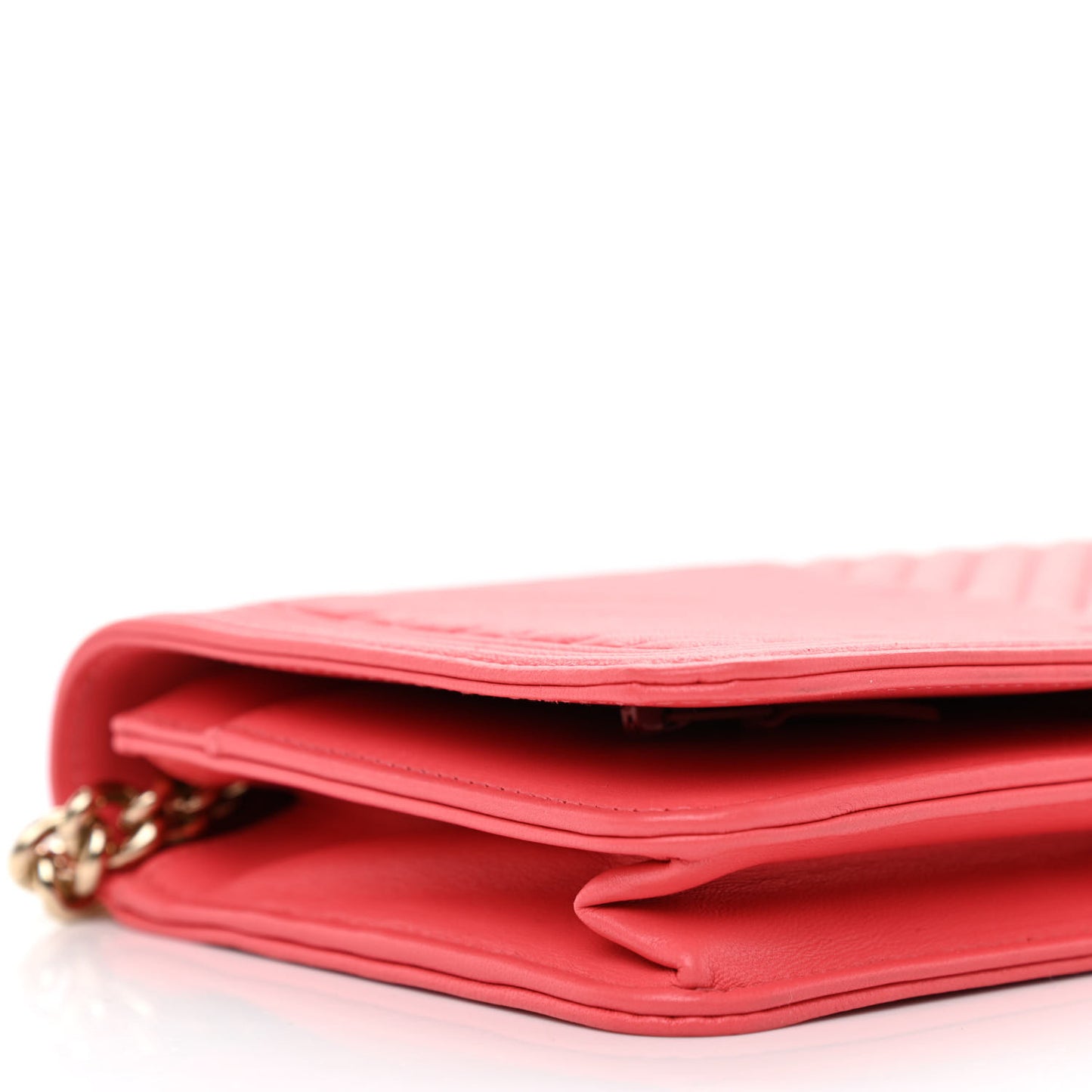Lambskin Chevron Quilted Boy Wallet On Chain WOC Coral