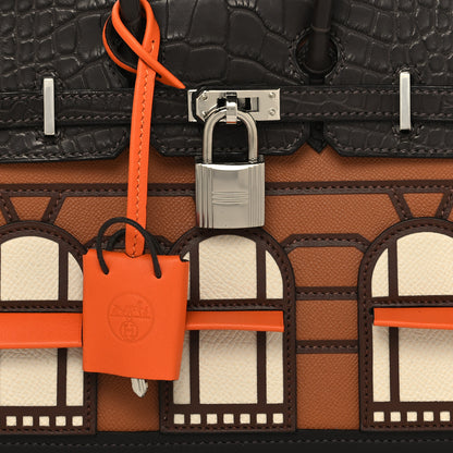 Hermes Madame Calfskin Matte Alligator Epsom Faubourg Day Birkin Sellier 20 Gold Ebene Orange 7 of 12