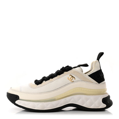 Chanel Velvet Calfskin Mixed Fibers CC Sneakers 36 Ivory Black 1 of 13