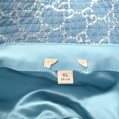 Gucci Canvas Lame GG Monogram Bucket Hat XL Light Blue Silver 6 of 6