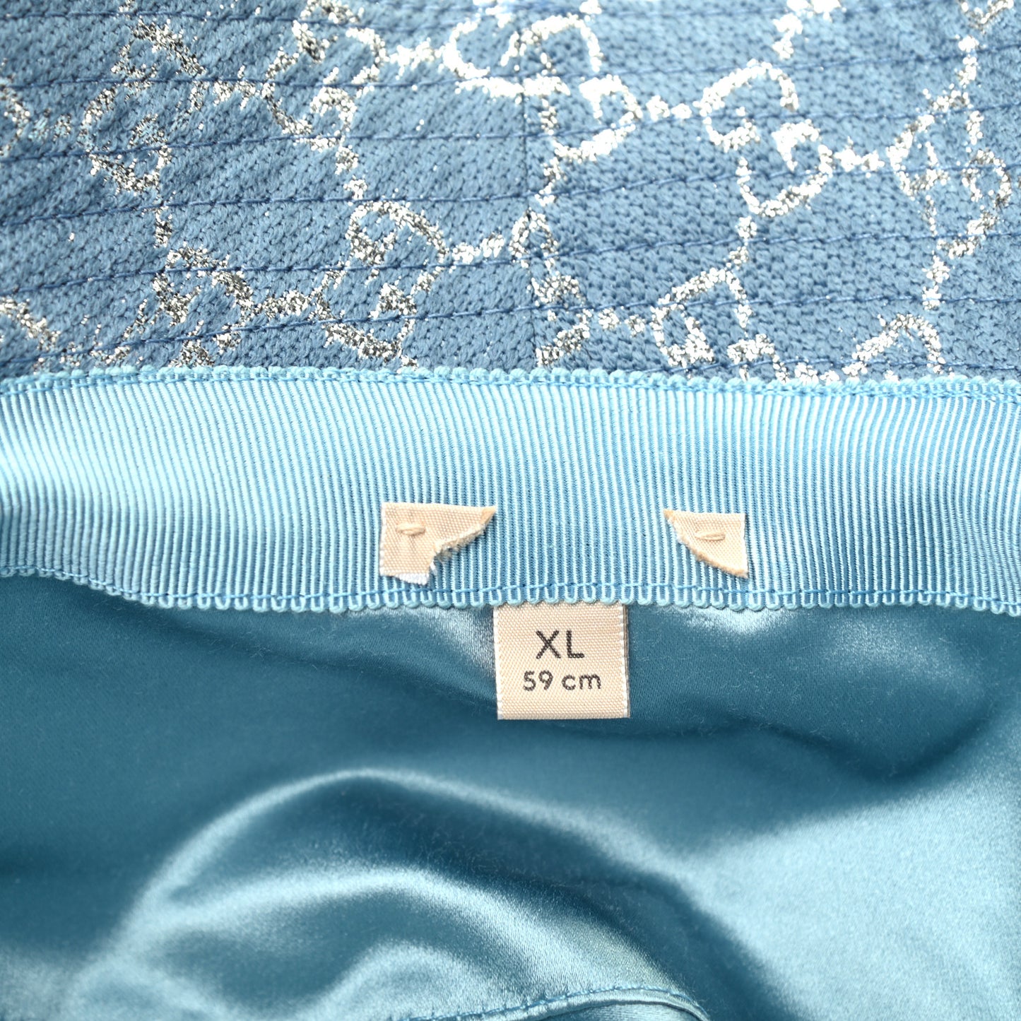 Canvas Lame GG Monogram Bucket Hat XL Light Blue Silver