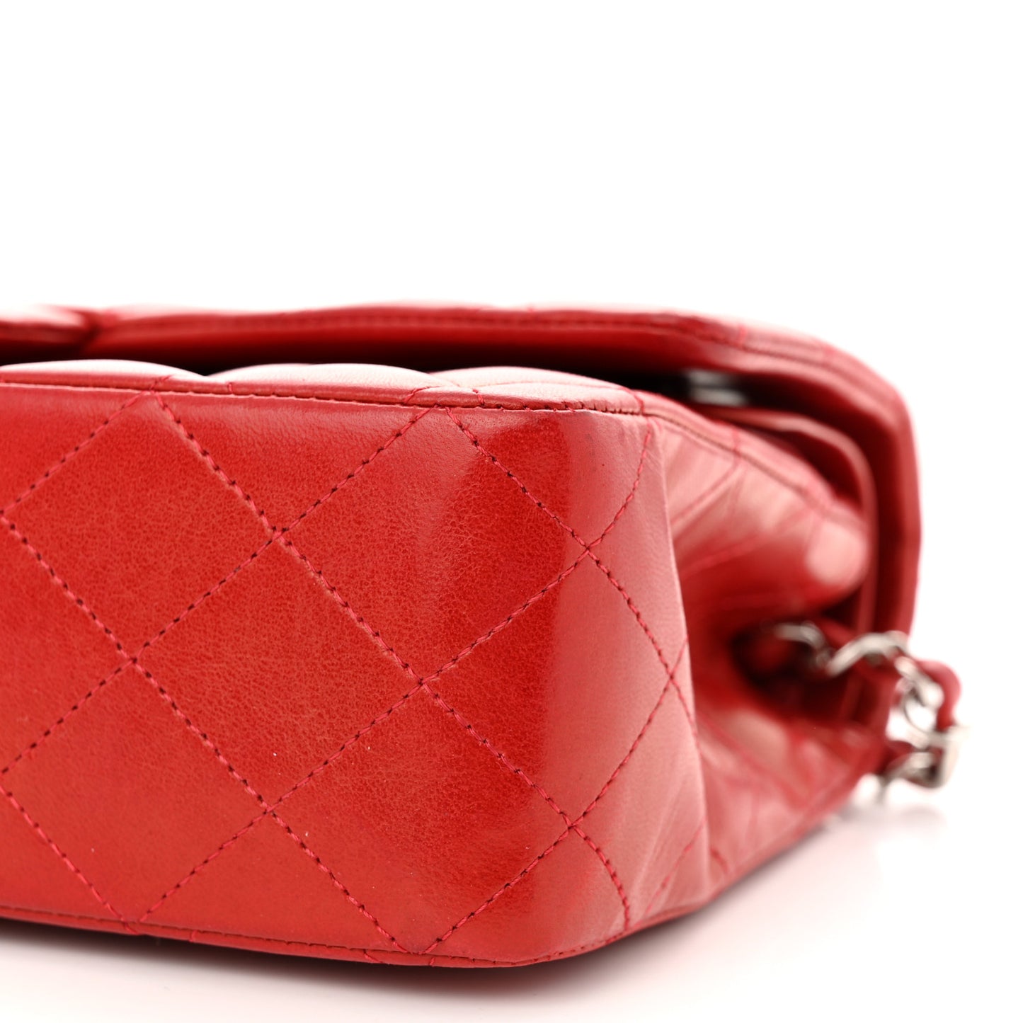 Lambskin Quilted Medium Double Flap Red