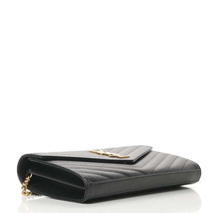 Saint Laurent Grain De Poudre Matelasse Chevron Monogram Chain Wallet Black 4 of 11