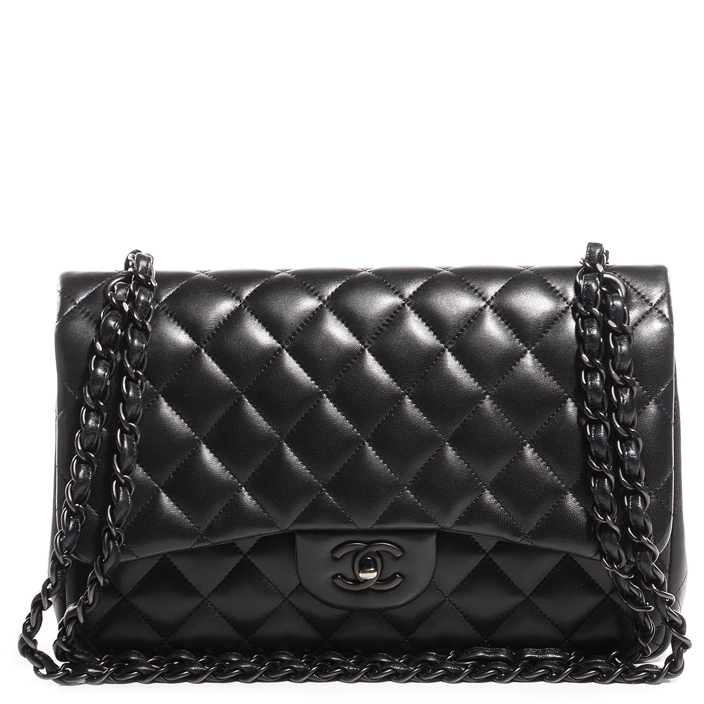 Lambskin Quilted Jumbo Double Flap So Black