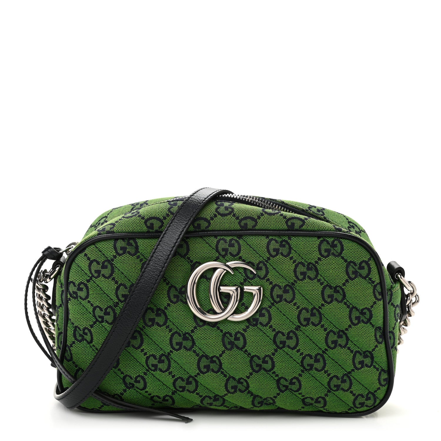Gucci Monogram Multicolor Matelasse Diagonal Small GG Marmont Chain Shoulder Bag Green Blue 1 of 12