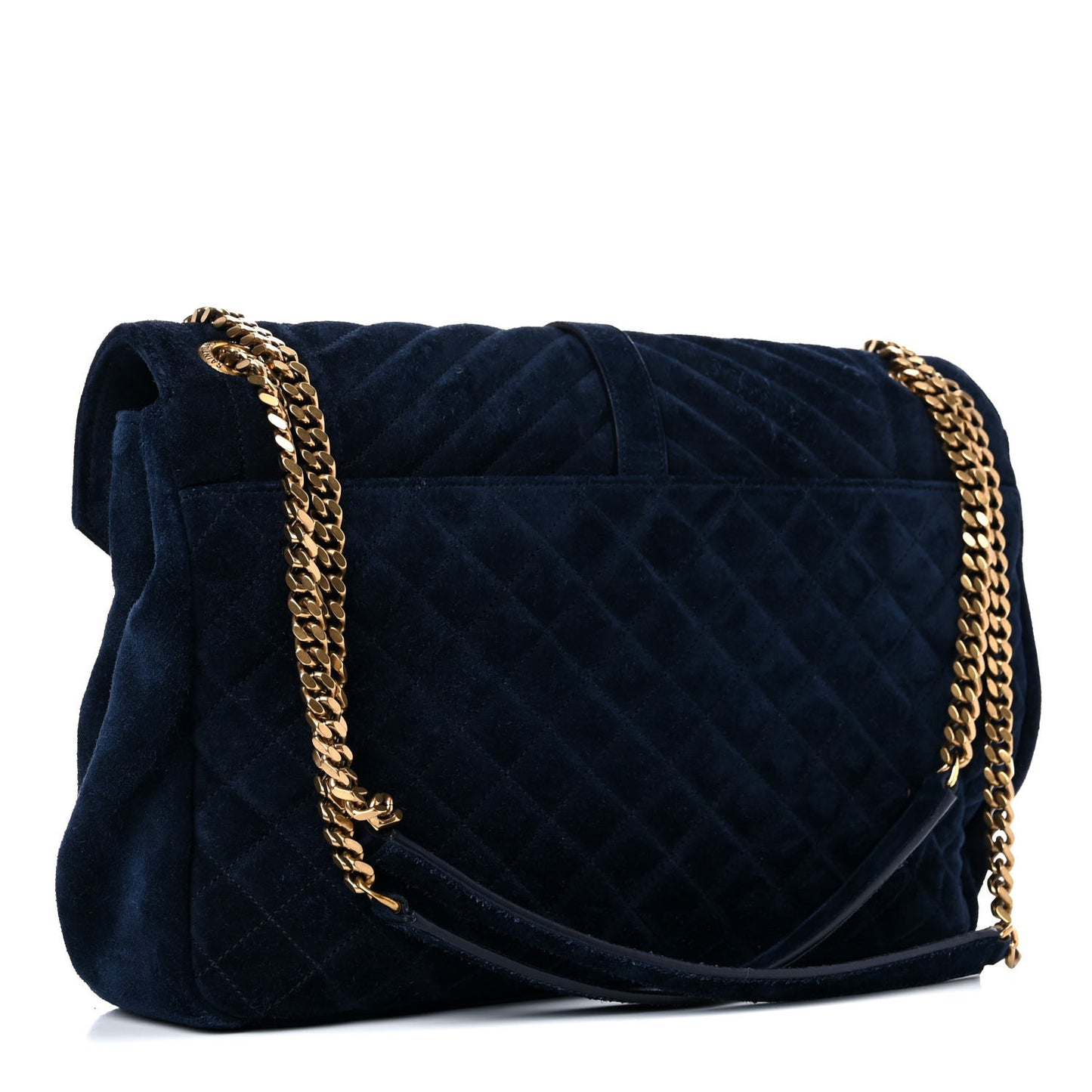 Suede Mixed Matelasse Triquilt Large Monogram Envelope Satchel Navy Blue
