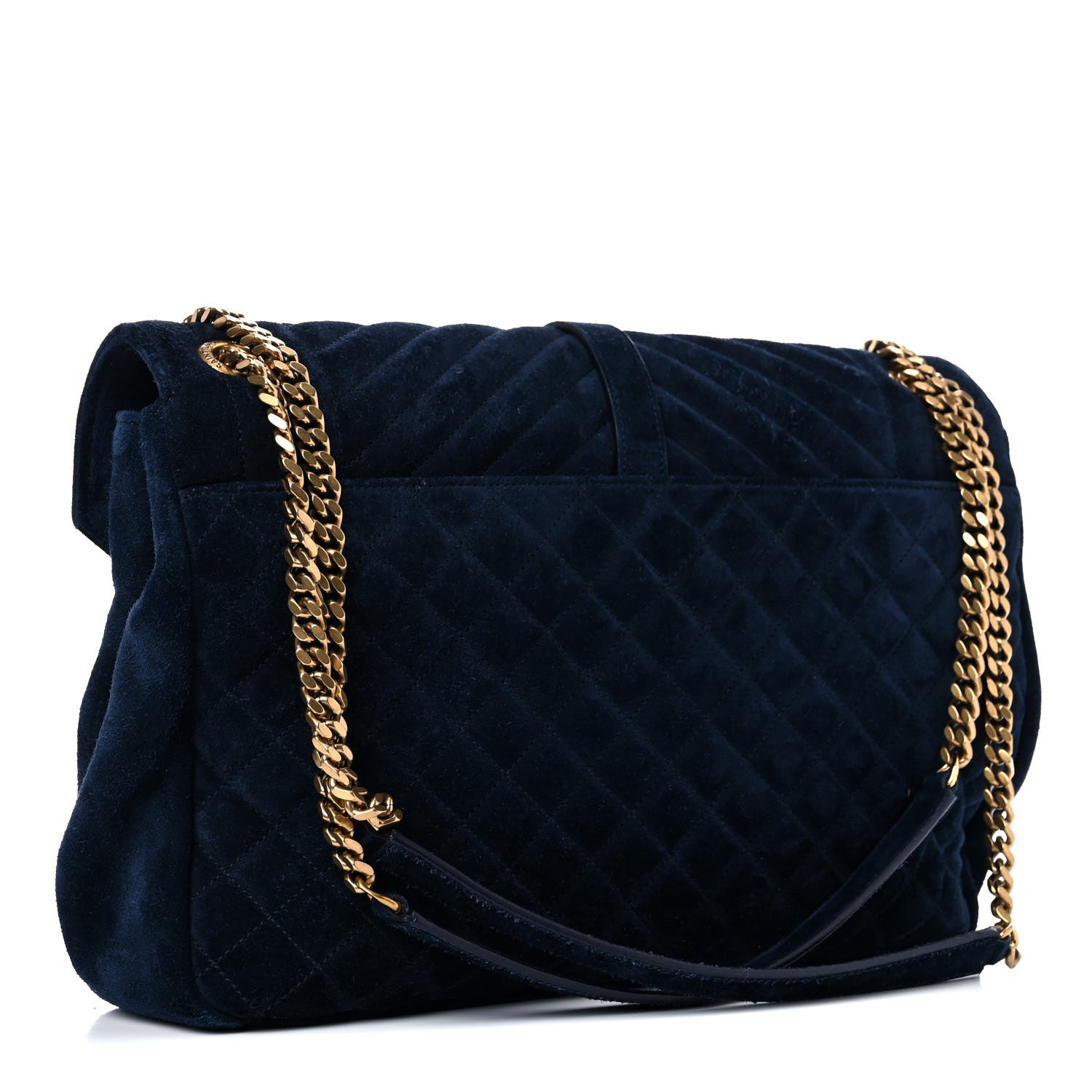 Saint Laurent Suede Mixed Matelasse Triquilt Large Monogram Envelope Satchel Navy Blue 3 of 17