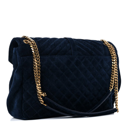 Saint Laurent Suede Mixed Matelasse Triquilt Large Monogram Envelope Satchel Navy Blue 3 of 17